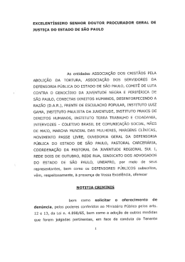 Notitia Criminis ao Procurador Geral de Justi&ccedil;a de S&atilde;o Paulo