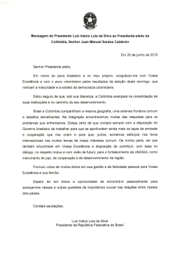 Mensagem do Presidente Luiz Inácio Lula da Silva