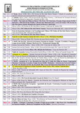 Programa do M&ecirc;s de Agosto de 2014