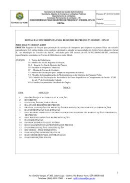 EDITAL DA CONCORR&Ecirc;NCIA PARA REGISTRO DE PRE&Ccedil;OS N&ordm;