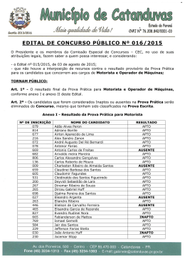 EDITAL DE CONCURSO P&Uacute;BLICO N&ordm; 016/2015