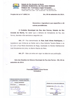 1600/2014 - Denomina logradouro de Rua Jos&eacute; Alves Rodrigues