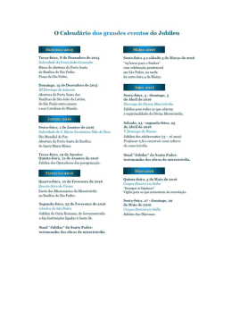 O Calendário das grandes eventos do Jubileu