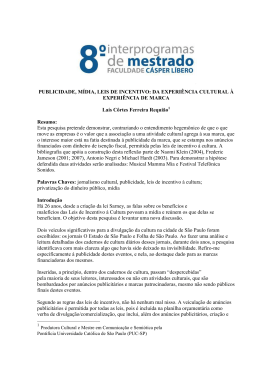 PUBLICIDADE, M&Iacute;DIA, LEIS DE INCENTIVO