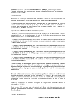 ASSUNTO: Concurso publicit&aacute;rio &ldquo;AQUI PORTUGAL-MAR&Ccedil;O
