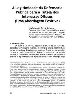 A Legitimidade da Defensoria P&uacute;blica para a Tutela dos