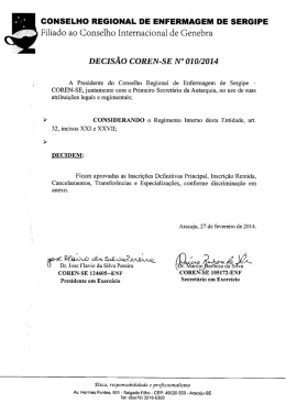DECIS&Atilde;O coREN-sE N&deg; 010/2014