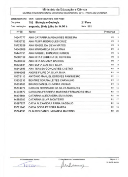 Pautas de Chamada Secundário Biologia e Geologia