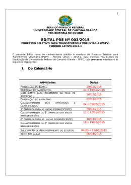 EDITAL PRE N&ordm; 003/2015 - Pr&oacute;-Reitoria de Ensino