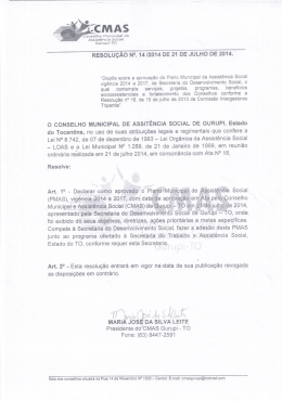RESOLU&Ccedil;&Atilde;O N&deg;. 14/2014 DE 21 DE JULHO DE 2014.