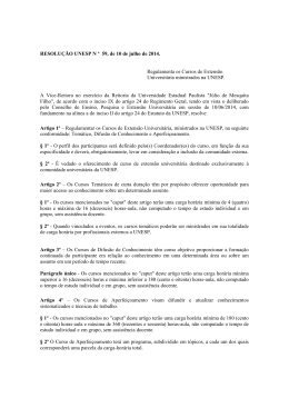 RESOLUÇÃO UNESP N º 59, de 10 de julho de 2014. Regulamenta