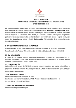 EDITAL N&ordm; 05/2015 PARA BOLSAS ASSISTENCIAIS