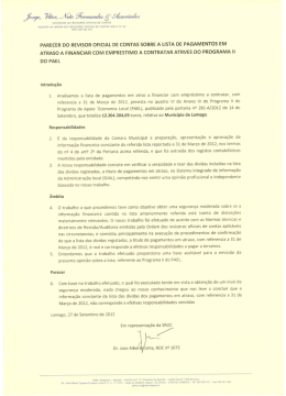 Parecer do ROC sobre listagem das dívidas em atraso para adesão