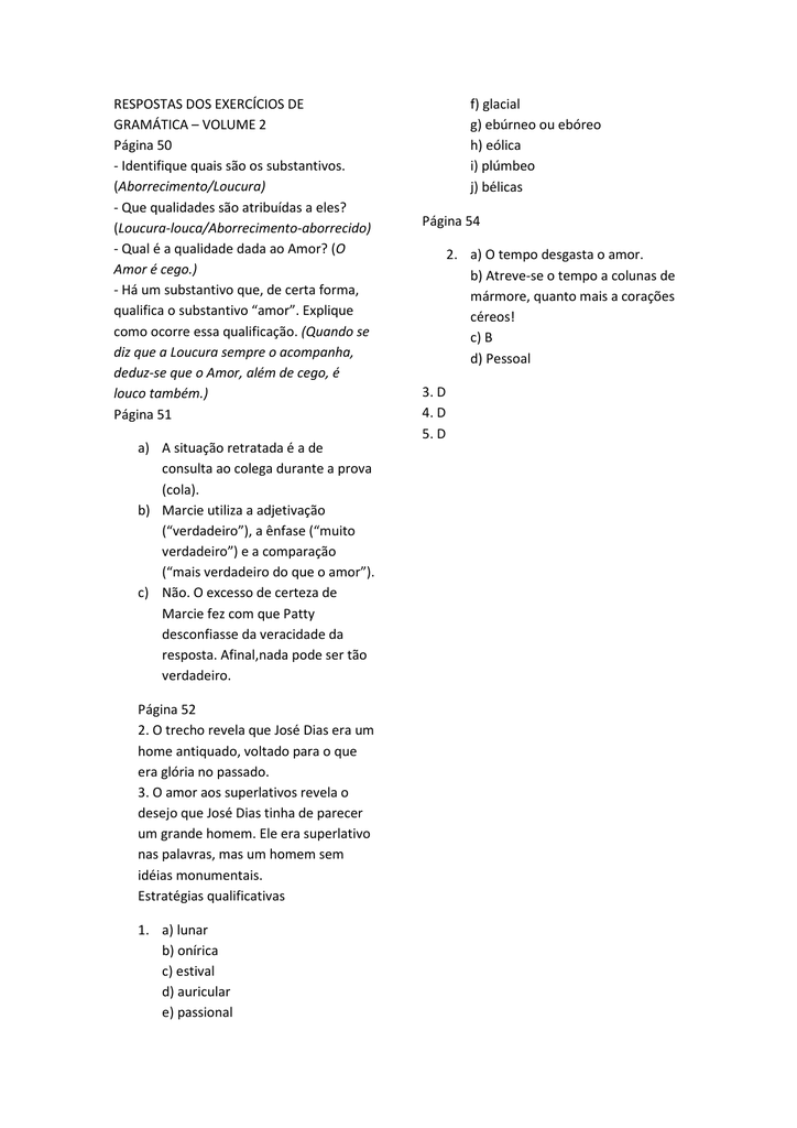 Respostas Dos Exercicios De Gramatica