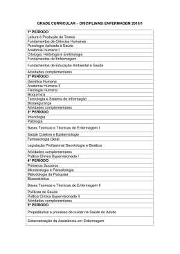 GRADE CURRICULAR &ndash; DISCIPLINAS/ ENFERMAGEM 2016/1 1&ordm;