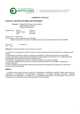 DISCIPLINA: Semiot&eacute;cnica B&aacute;sica de Enfermagem