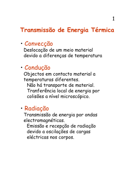 Transmissão de Energia Térmica • Convecção • Condução • Radiação