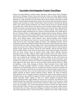 Inscri&ccedil;&otilde;es Homologadas Projeto Classifique