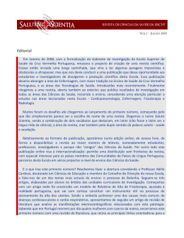Editorial - Salutis Scientia - Escola Superior de Sa&uacute;de da Cruz