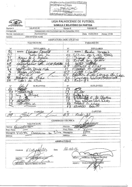 S&uacute;mula: Arquivo 1 - Liga Palhocense de Futebol