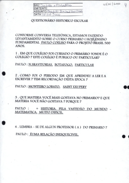 Projeto Brasil 500 Anos &ndash; Question&aacute;rio Hist&oacute;rico Escolar