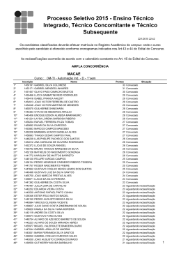 Processo Seletivo 2015 - Ensino T&eacute;cnico Integrado, T&eacute;cnico