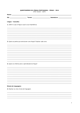 QUESTION&Aacute;RIO DE L&Iacute;NGUA PORTUGUESA &ndash; PRIAD &ndash; 2014 (Prof