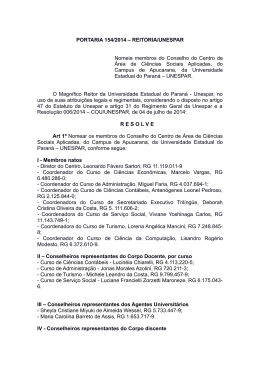 PORTARIA 154/2014 – REITORIA/UNESPAR Nomeia membros do