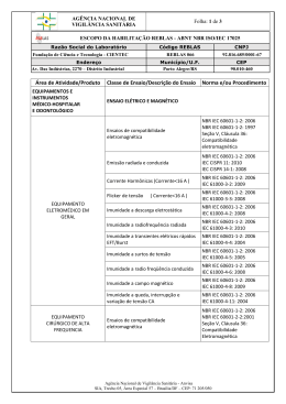 &Aacute;rea de Atividade/Produto Classe de Ensaio/Descri&ccedil;&atilde;o do
