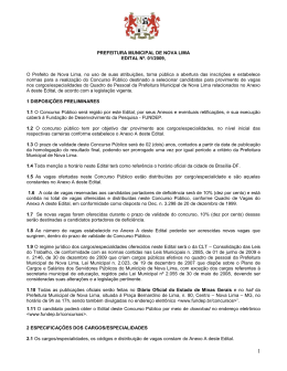 PREFEITURA MUNICIPAL DE NOVA LIMA EDITAL Nº. 01/2009, O