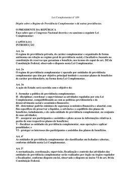 Lei Complementar n&ordm; 109 Disp&otilde;e sobre o Regime de