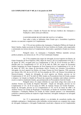LEI COMPLEMENTAR N&ordm; 485, de 11 de janeiro de 2010