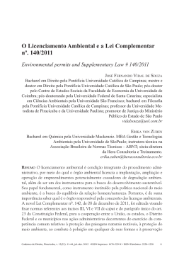 O Licenciamento Ambiental e a Lei Complementar nº. 140/2011