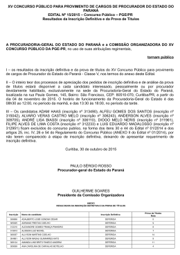 Edital 15-2015 Resultado Inscri&ccedil;&atilde;o Definitiva e Prova de