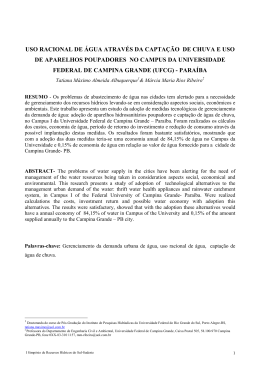 uso racional de &aacute;gua atrav&eacute;s da capta&ccedil;&atilde;o de chuva e uso de