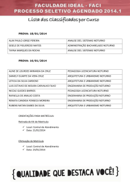 Candidatos Aprovados prova 16 e 18 de Janeiro de 2014
