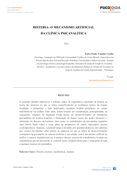 HISTERIA: O MECANISMO ARTIFICIAL DA CL&Iacute;NICA PSICANAL&Iacute;TICA