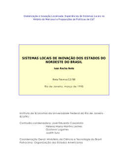 sistemas locais de inovação dos estados do nordeste do brasil