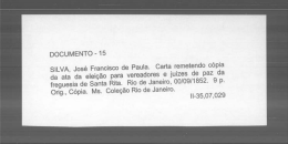 15 SILVA. Jos&eacute; Francisco de Paula. Carta remetend&uacute; c&oacute;pia