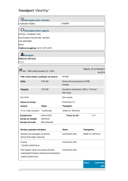 Informa&ccedil;&otilde;es sobre o itiner&aacute;rio Localizador Galileo: PXS6PE