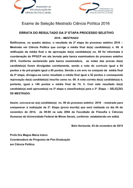 Exame de Sele&ccedil;&atilde;o Mestrado Ci&ecirc;ncia Pol&iacute;tica 2016
