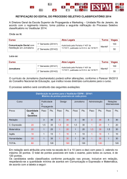 EDITAL DO PROCESSO SELETIVO CLASSIFICAT&Oacute;RIO 2009