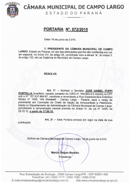 Nº 072/2015 - Nomear o Servidor José Daniel Puppi POrtela.