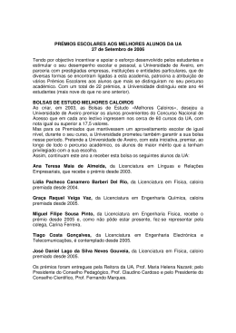 PR&Eacute;MIOS ESCOLARES AOS MELHORES ALUNOS DA UA 27 de