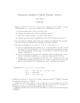 Geometria Anal´ıtica e Cálculo Vetorial - Prova 1
