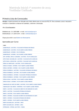 Matrícula Inicial 1º semestre de 2015 Vestibular Unificado