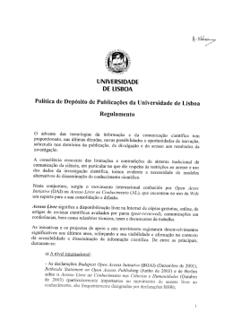 UNIVERSIDADE DE LISBOA Política de Depósito de Publicações