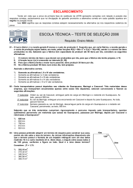 ESCOLA T&Eacute;CNICA &ndash; TESTE DE SELE&Ccedil;&Atilde;O 2006 - NC
