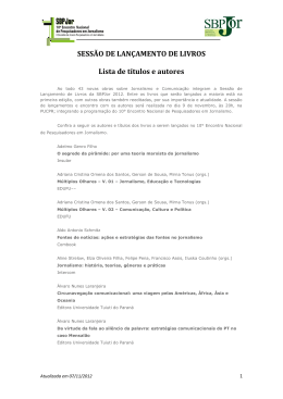 SESS&Atilde;O DE LAN&Ccedil;AMENTO DE LIVROS Lista de t&iacute;tulos e
