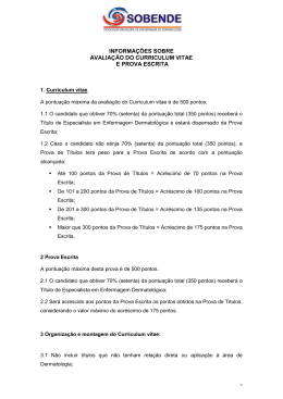 informa&ccedil;&otilde;es sobre avalia&ccedil;&atilde;o do curriculum vitae e prova escrita